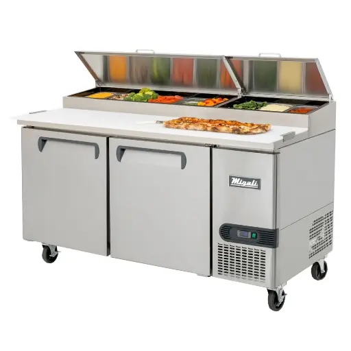 [CPP67HC] Migali CPP67HC Competitor Series 67 inch Commercial 2-Door Pizza Prep Table Refrigerator with 20 cu.ft. Capacity, 2/3 Horsepower, in Stainless Steel