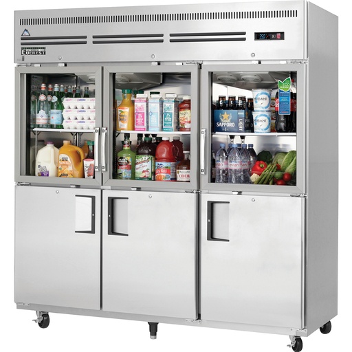 [EGSH6] Everest EGSH6 75 inch Commercial 3 Section Glass/Solid Half Door Upright Reach-In Refrigerator with 71 Cu. Ft. Capacity, 3/4 Horsepower, in Stainless Steel