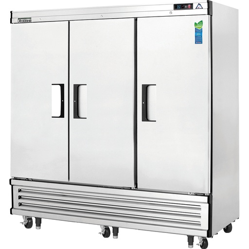 [EBR3] Everest EBR3 75 inch Commercial 3 Section Solid Door Bottom Mounted Upright Reach-In Refrigerator with 71 Cu. Ft. Capacity, 3/4 Horsepower, in Stainless Steel