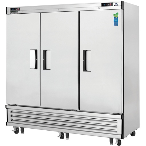 [EBRF3] Everest EBRF3 75 inch Commercial 3-Section Solid Door Bottom Mounted Upright Reach-In Dual Temp Refrigerator/Freezer Combo with 68 Cu. Ft. Capacity, 1/3+ (R) and 1/3 (F) Horsepower, in Stainless Steel