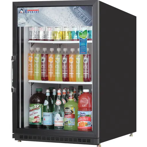[EMGR5B] Everest EMGR5B 25 inch Commercial Single Swing Glass Door Merchandiser Refrigerator with 5 Cu. Ft. Capacity, 1/5 Horsepower, in Black