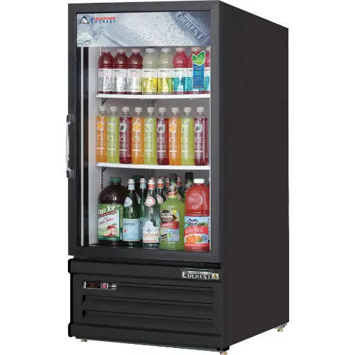 [EMGR8B] Everest EMGR8B 24 inch Commercial Single Swing Glass Door Merchandiser Refrigerator with 8 Cu. Ft. Capacity, 1/4 Horsepower, in Black