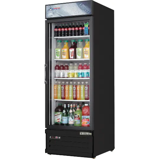 [EMGR20B] Everest EMGR20B 25 inch Commercial Single Swing Glass Door Merchandiser Refrigerator with 20 Cu. Ft. Capacity, 1/4 Horsepower, in Black