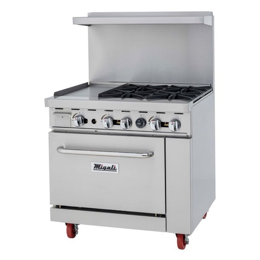 [CRO412GLNG] Migali CRO412GLNG 36 inch Commercial Range with 4-Burners, 12 inch Griddle Left Side, 148,000 Total BTU, in Stainless Steel (Natural Gas)